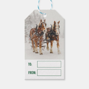Horse Drawn Sleigh Christmas Scene Gift Tags