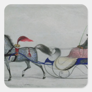 Horse Drawn Sleigh Square Sticker