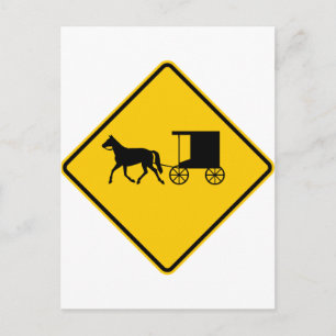 Horse-drawn Vehicle Traffic Highway Sign Postcard