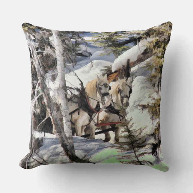 Horse Drawn Wintery Sleigh Ride Cushion (Front)