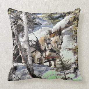 Horse Drawn Wintery Sleigh Ride Cushion