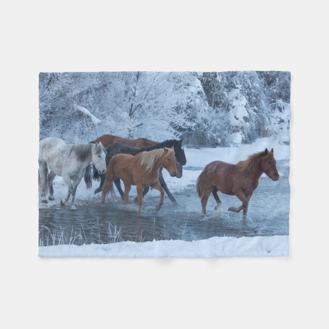 Horse Drive in Winter Fleece Blanket (Front (Horizontal))