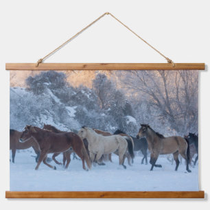 Horse Drive in Winter on Hideout Ranch Hanging Tapestry