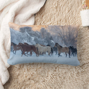 Horse Drive in Winter on Hideout Ranch Lumbar Cushion