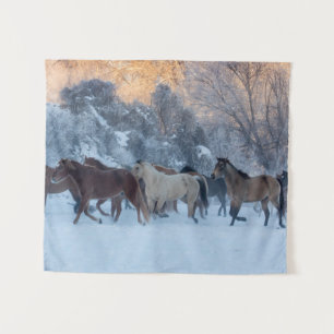 Horse Drive in Winter on Hideout Ranch Tapestry