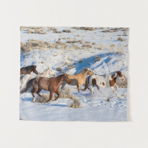 Horse Drive in Winter on Hideout Ranch Tapestry