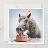 Horse eating cake birthday invitation, Horse lover