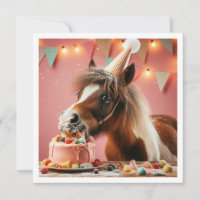Horse eating cake birthday invitation, Horse lover