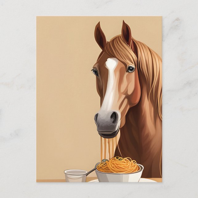 Horse Eats Spaghetti Postcard (Front)