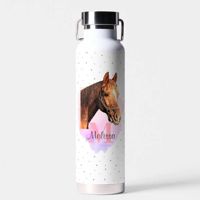 Horse Equestrian Animal Monogram Pattern Water Bot Water Bottle (Front)