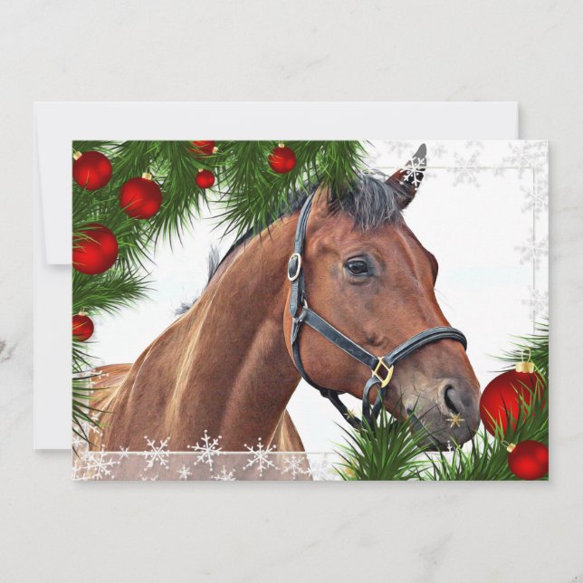 Horse Equestrian Equine Cute Pony Merry Christmas Holiday Card (Front)