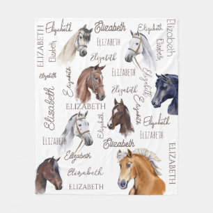 Horse equestrian gifts for girls personalised name fleece blanket