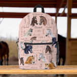 Horse equestrian gifts for girls personalised name printed backpack<br><div class="desc">Horse equestrian gifts for girls personalised name collage backpack,  beautiful watercolor horse portraits with girls name collage.</div>