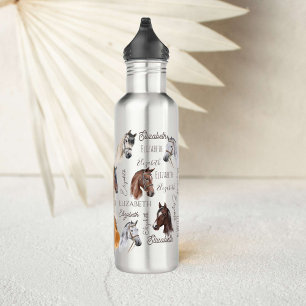 Horse equestrian gifts for girls personalized name 710 ml water bottle