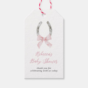 Horse Equestrian Modern Pink Bow Baby Shower Gift Tags