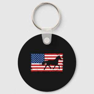 Horse Equestrian Us Flag Vintage Warm Blood Dressa Key Ring
