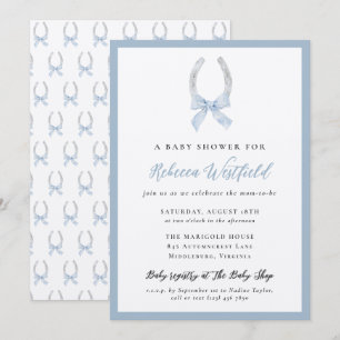 Horse Equine Blue Boy Ribbon Bow Baby Shower Invitation