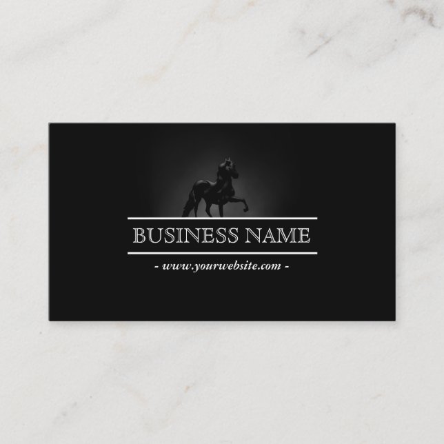Horse Equine Horseback Riding Elegant Black Business Card (Front)