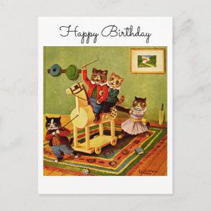 Horse Escapade Happy Birthday From a Cat Cavalry Postcard