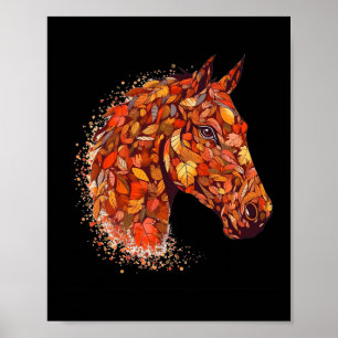 Horse Face Fall Leaves Thanksgiving Day Horseback  Poster