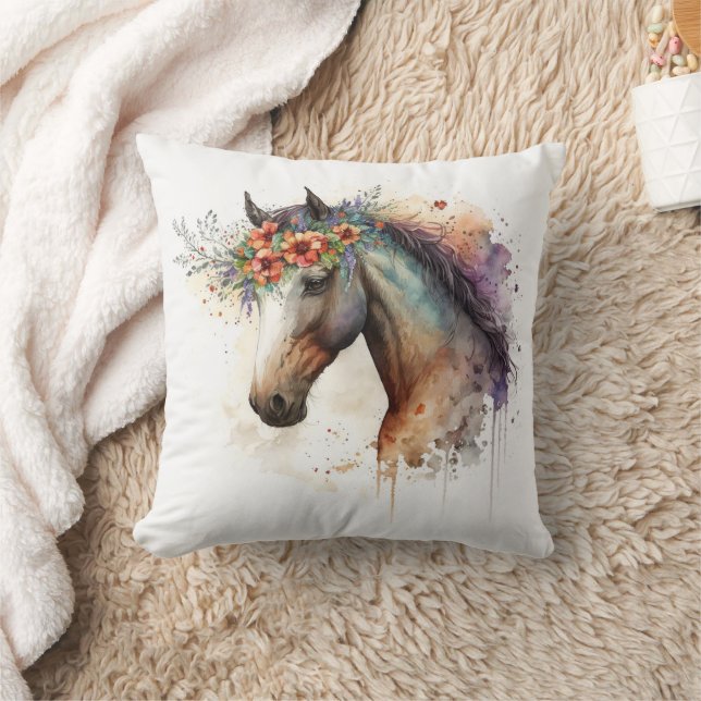Horse face with flower wreath         cushion (Blanket)