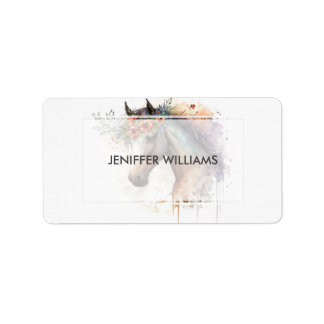Horse face with flower wreath         label