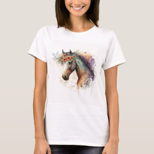 Horse face with flower wreath         T-Shirt