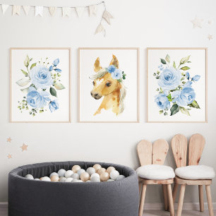 Horse, Farm Animals, Blue Flowers, Boy Nursery