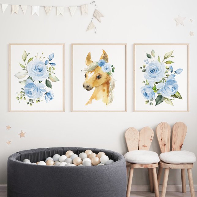 Horse, Farm Animals, Blue Flowers, Boy Nursery (Creator Uploaded)