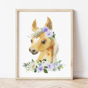 Horse, Farm Animals, Lilac Flowers, Gender Neutral Photo Print