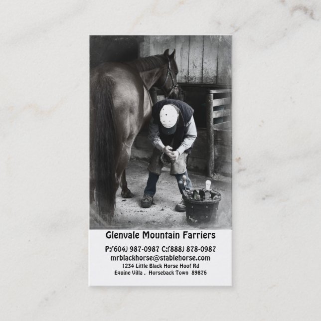 Horse Farrier Services - Hoof Trim and Shoe Business Card (Front)