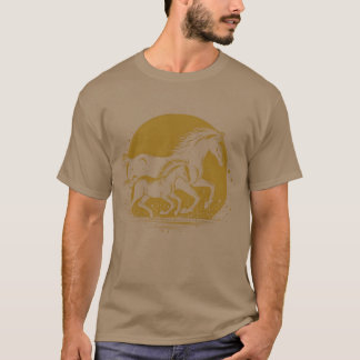 Horse Father and son running retro T-Shirt