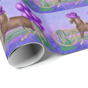 Horse Fence Purple Balloons Birthday Gift Wrap
