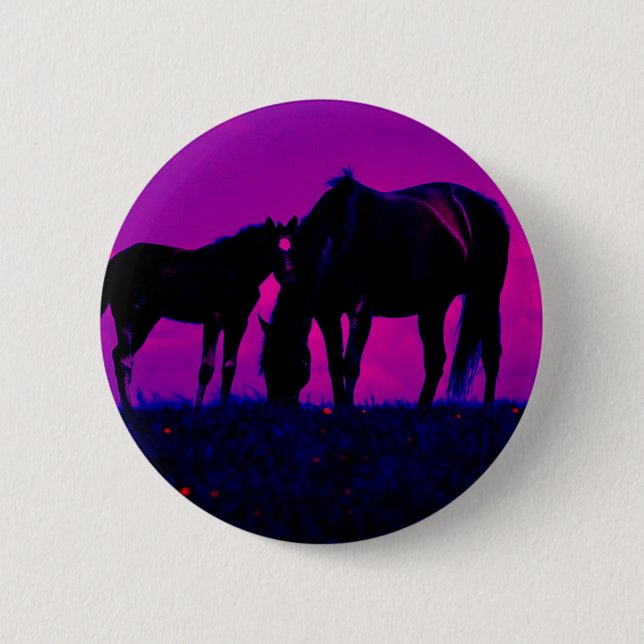 Horse & Filly 6 Cm Round Badge (Front)