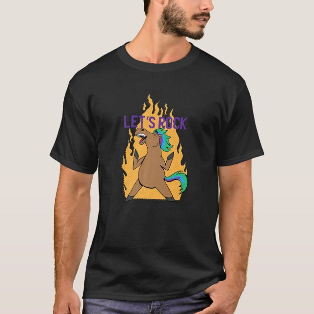 Horse Fire Let's Rock Silhouette Party Horse Celeb T-Shirt (Front)