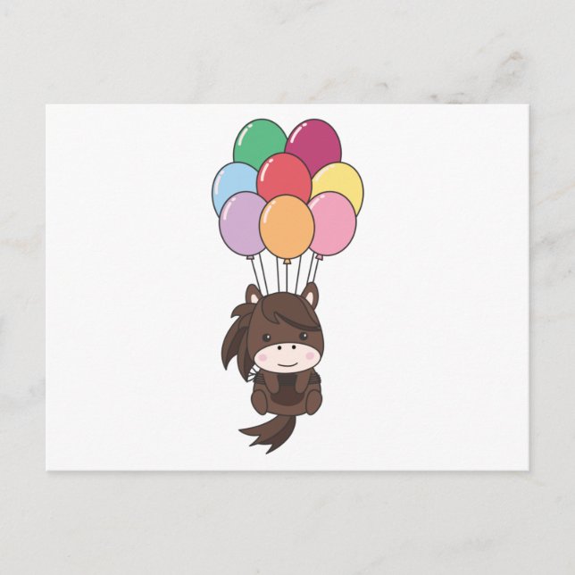 Horse Flies Up With Colourful Balloons Up Postcard (Front)