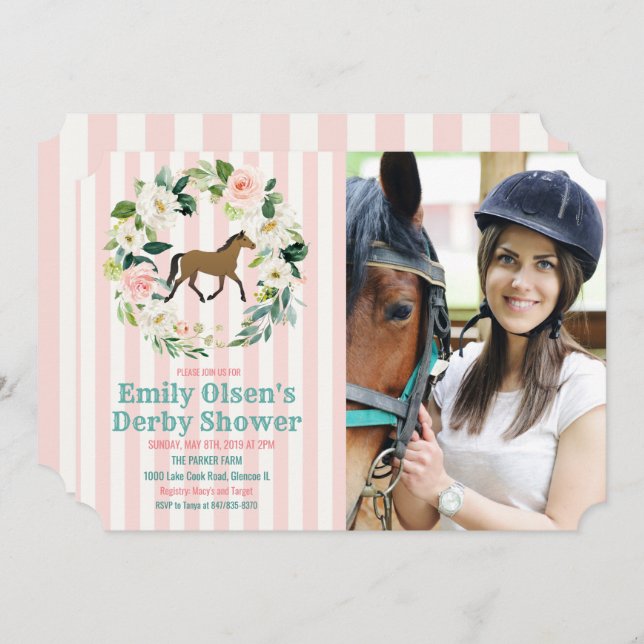 Horse Floral Derby Bridal Shower Photo Invitation (Front/Back)