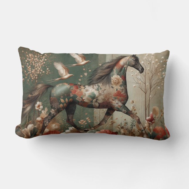 Horse Floral Harlequin Decor Cushion (Front)