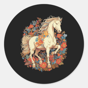 Horse Flower Floral Horseback Riding Equestrian Classic Round Sticker