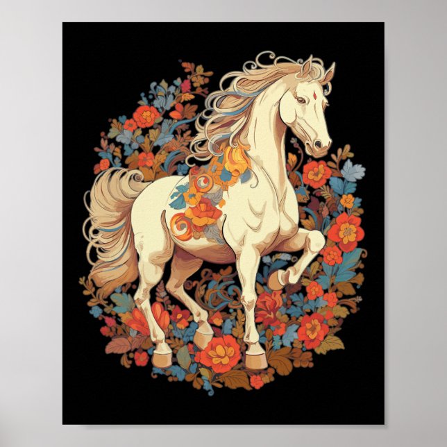 Horse Flower Floral Horseback Riding Equestrian  Poster (Front)