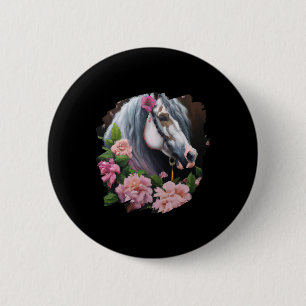 Horse Flowers Cute Art Painting Flower Horseback R 6 Cm Round Badge