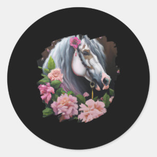 Horse Flowers Cute Art Painting Flower Horseback R Classic Round Sticker