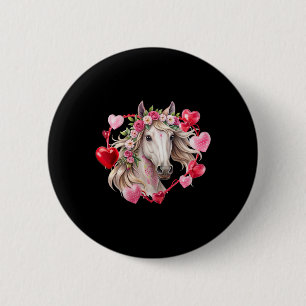 Horse Flowers Hearts Happy Valentine's Day Equestr 6 Cm Round Badge