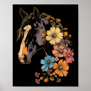 Horse Flowers Horseback Riding Cowgirl Equestrian Poster