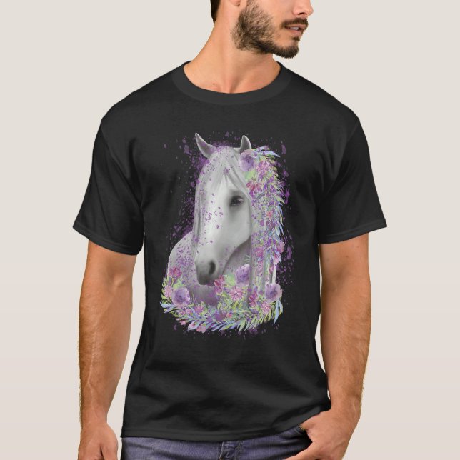 Horse Flowers Horseback Riding Horse Owner T-Shirt (Front)