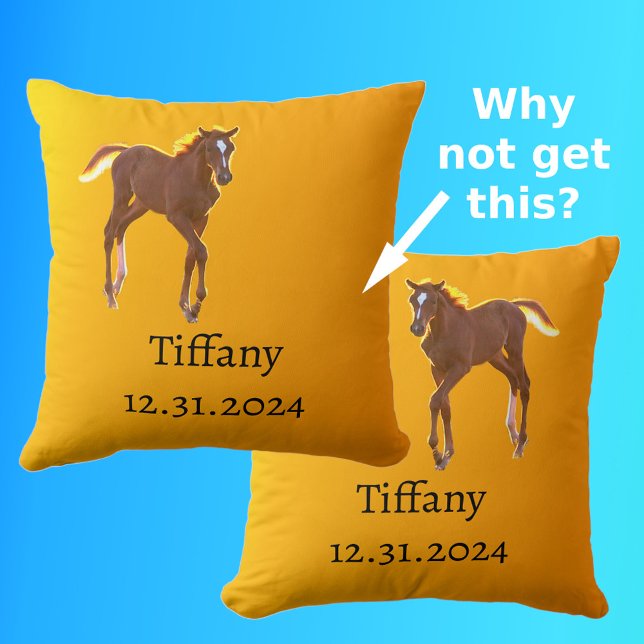 Horse Foal Golden Orange Yellow Add Name Date Cushion (Front & Back)