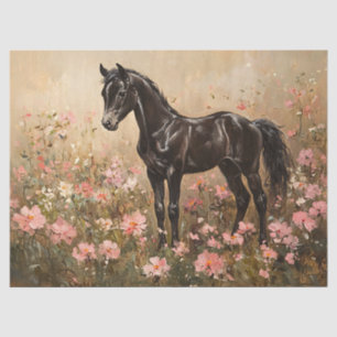Horse Foal with Blush Pink Flowers Decoupage Tissue Paper
