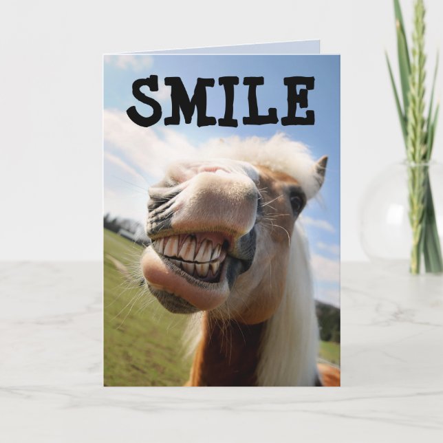 HORSE FUNNY SMILE BIRTHDAY GREETING CARD (Front)