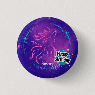 Horse Galaxy Happy Birthday Personalised  3 Cm Round Badge