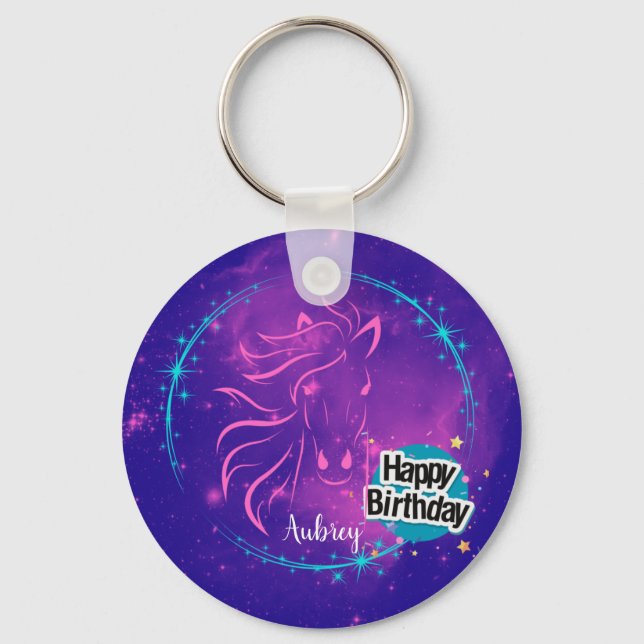 Horse Galaxy Happy Birthday Personalised  Key Ring (Front)